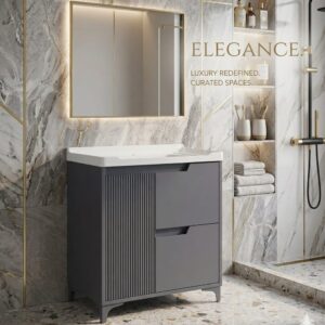 Bathroom Vanity Cabinet with Ceramic Wash Basin & Storage Shelf | Floor Mounted Modern Bathroom Cabinet | Premium Finish | Elegant & Space-Saving Design